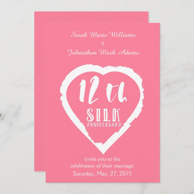 12th wedding anniversary silk traditional invitation (Front/Back)