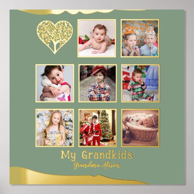 12x12 Photo Collage Gold Foil Sage Olive Green Foil Prints (Front)
