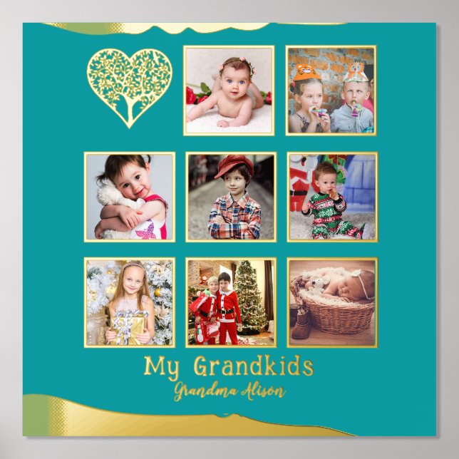 12x12 Photo Collage REAL GOLD FOIL Teal Turquoise Foil Prints (Front)
