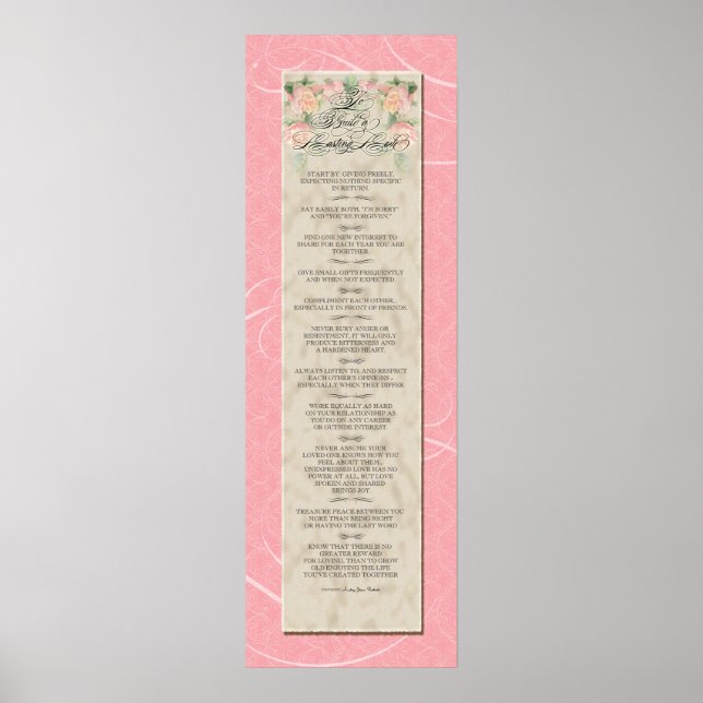 12x36 To Build a Lasting Love - Pink Damask Roses Poster (Front)