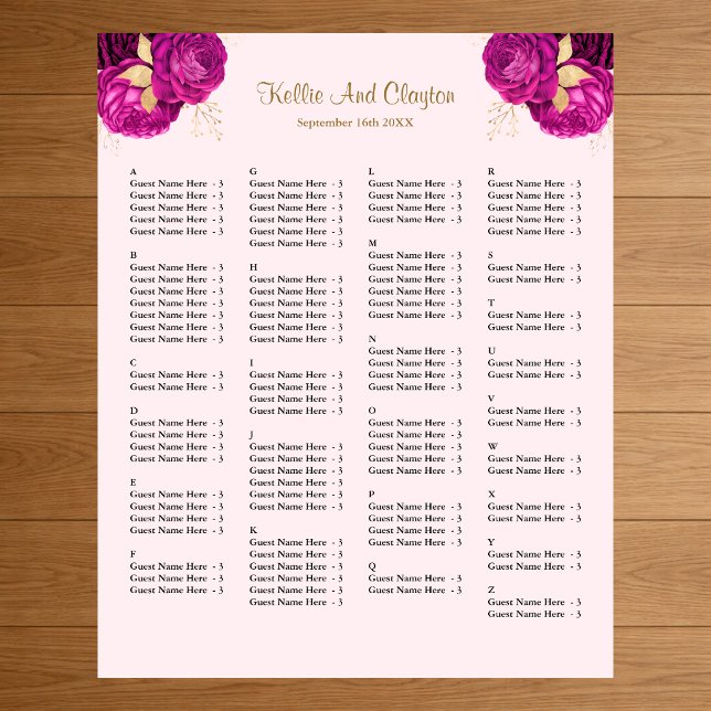 130 Pink And Gold Floral Wedding Seating Chart (Creator Uploaded)