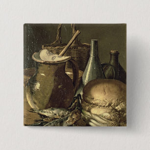 131-0058519/1 Still Life with Fish, Leeks and Brea 15 Cm Square Badge