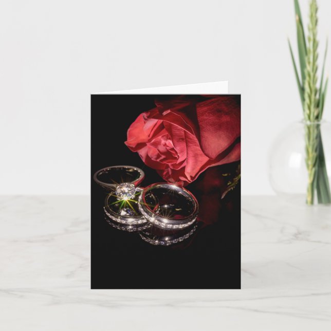 1362-Red Rose with Wedding Rings Invitation (Front)