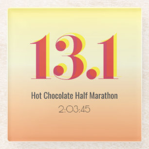 13.1 Bold Yellow Red Half Marathon Running Glass Coaster