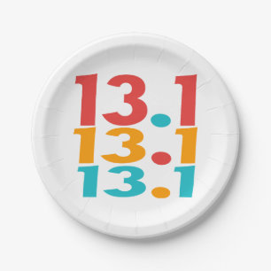 13.1 Half-Marathon Runner themed red orange teal Paper Plate