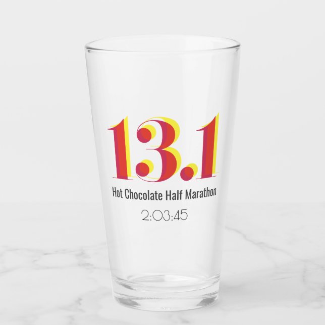 13.1 Half Marathon Running Bold Yellow Red Text Glass (Front)