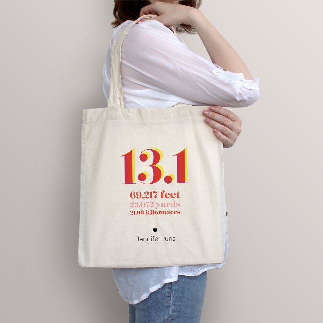 13.1 Half Marathon Running Distance Bold Red Text Tote Bag (Creator Uploaded)