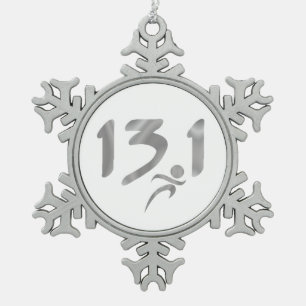 13.1 half-marathon snowflake pewter christmas ornament