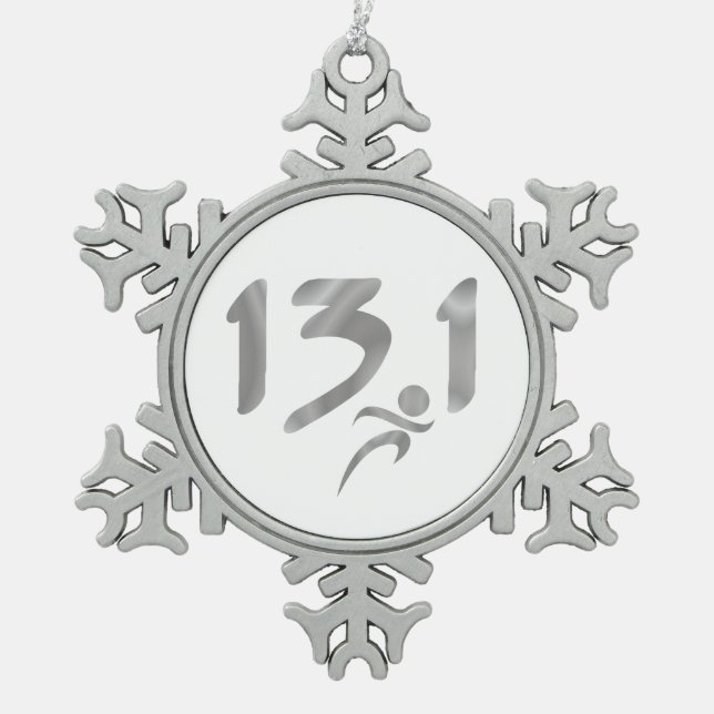 13.1 half-marathon snowflake pewter christmas ornament (Front)
