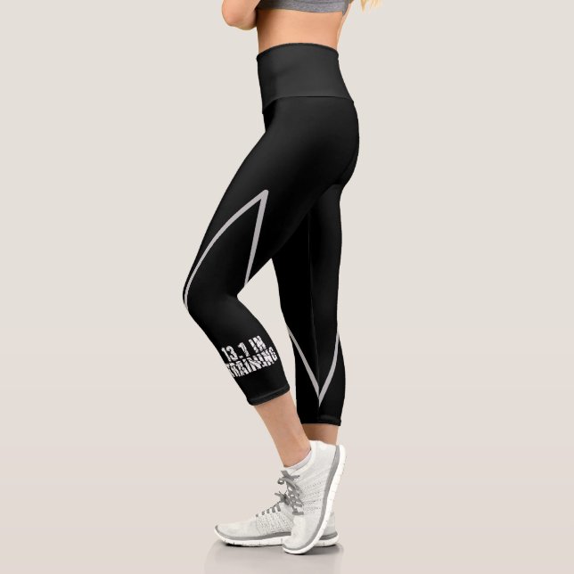 13.1 in Training Half Marathon Running Broken Word Capri Leggings (Left)