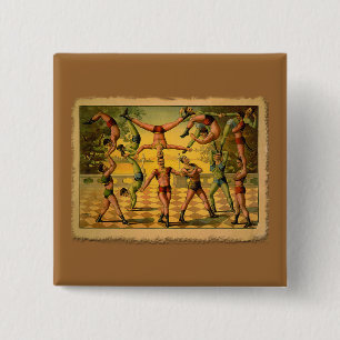 13 Acrobats Old Circus Poster on Tshirts 15 Cm Square Badge