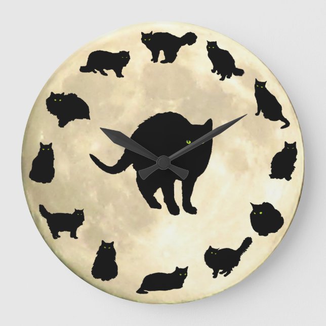 13 Black Cats and a Moon Large Clock (Front)