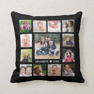 13 Family Photo Collage Create Your Own Black Cushion