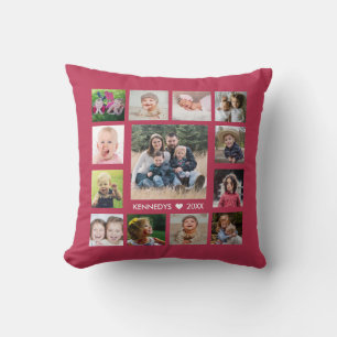 13 Family Photo Collage Create Your Own Magenta Cushion