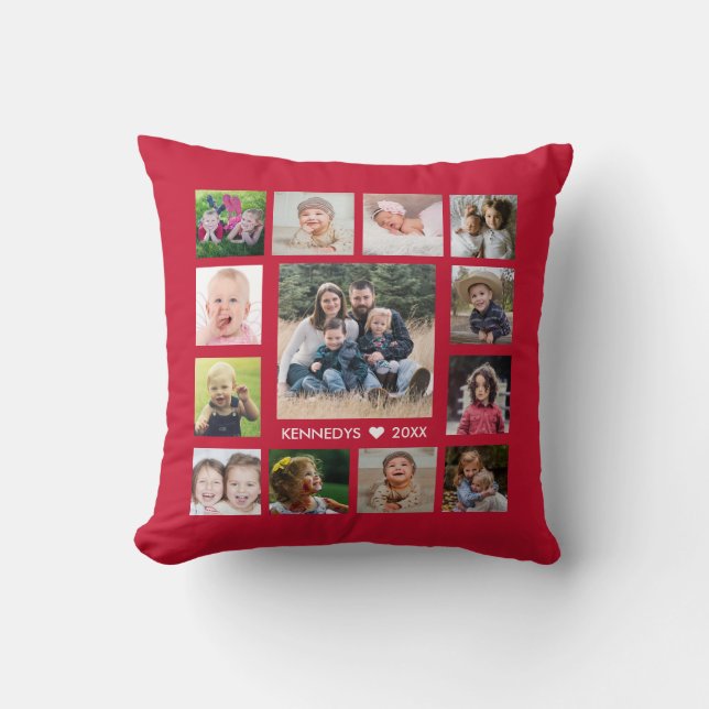 13 Family Photo Collage Create Your Own  Red Cushion (Front)