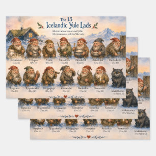 13 Icelandic Yule Lads Christmas in Iceland Wrapping Paper Sheet