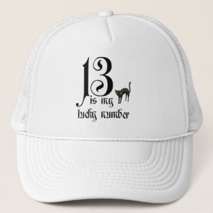 13 is my lucky number+black cat trucker hat