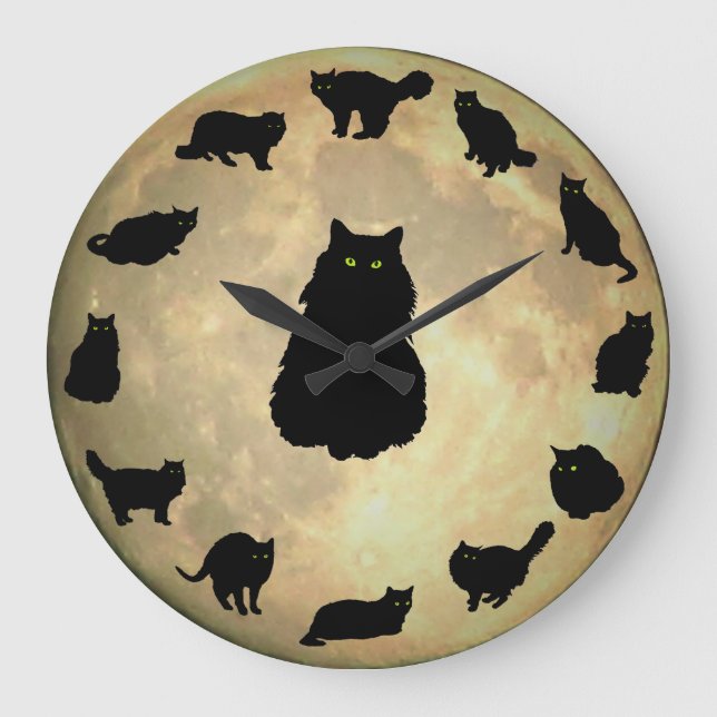 13 Lucky Cats and the Moon Large Clock (Front)
