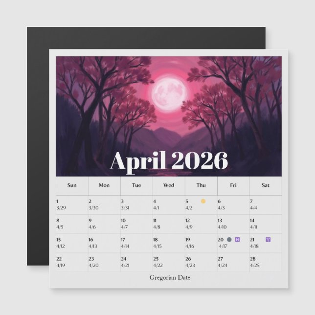 13-Month Moon Phase Zodiac April Calendar (Front/Back)
