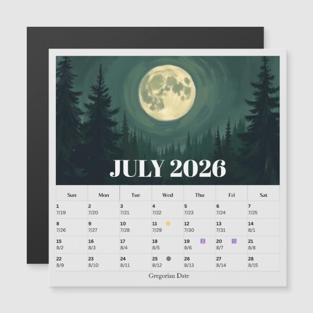 13-Month Moon Phase Zodiac july Calendar (Front/Back)