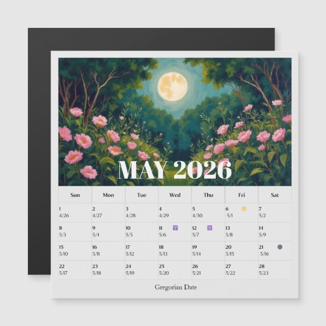 13-Month Moon Phase Zodiac May Calendar (Front/Back)