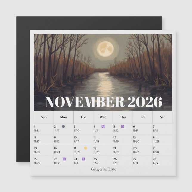 13-Month Moon Phase Zodiac november Calendar (Front/Back)