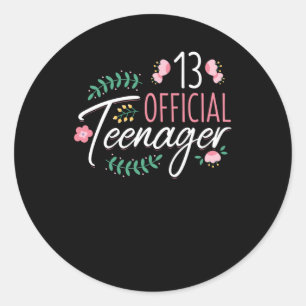 13 Official Teenager Girls Birthday Gift Classic Round Sticker