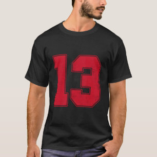 #13 Outline Number 13 Varsity Fan Sports Team Grey T-Shirt