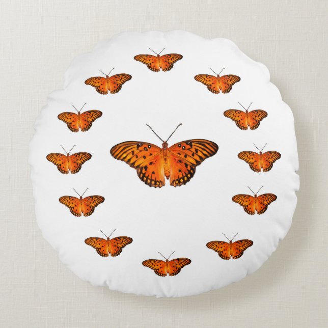 13  passion butterflies on white round cushion (Front)