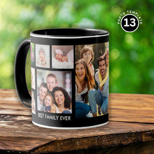 13 Photo Collage Best Family Ever Name Black Mug