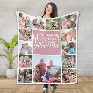 13 Photo Collage Grandma Greatest Blessings Fleece Blanket