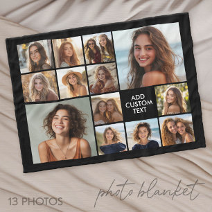 13 Photo Collage Grid Black background black text Fleece Blanket