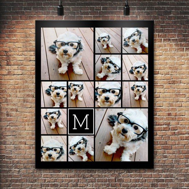 13 Photo Collage Monogram black - Can Edit Colour Poster (Personalized Poster - Add your photos and text)