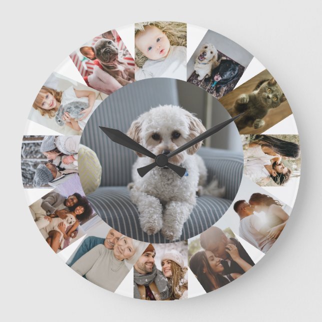13 Photo Collage Personalised Large Clock (Front)