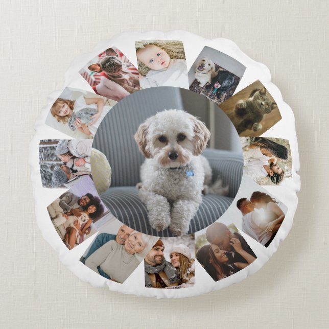13 Photo Collage Personalised Round Cushion (Front)