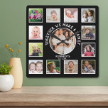 13 Photo Collage Together Family Quote Name Black  Square Wall Clock<br><div class="desc">Create your own photo collage wall clock with 13 of your favourite pictures. The photo frame clock helps you treasure your special moments and also makes a thoughtful gift for parents, grandparents and friends. The personalised family clock makes it a perfect gift for all occasions. Personalise with family name and...</div>