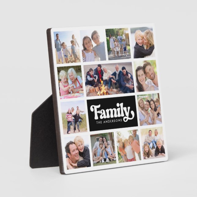 13 Photos Collage Family Monogram Plaque (Front)