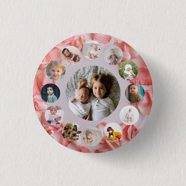 13 Photos collage Personalised Name rosy  3 Cm Round Badge (Front)