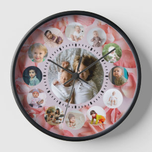 13 Photos collage Personalized Name rosy Watch Clock