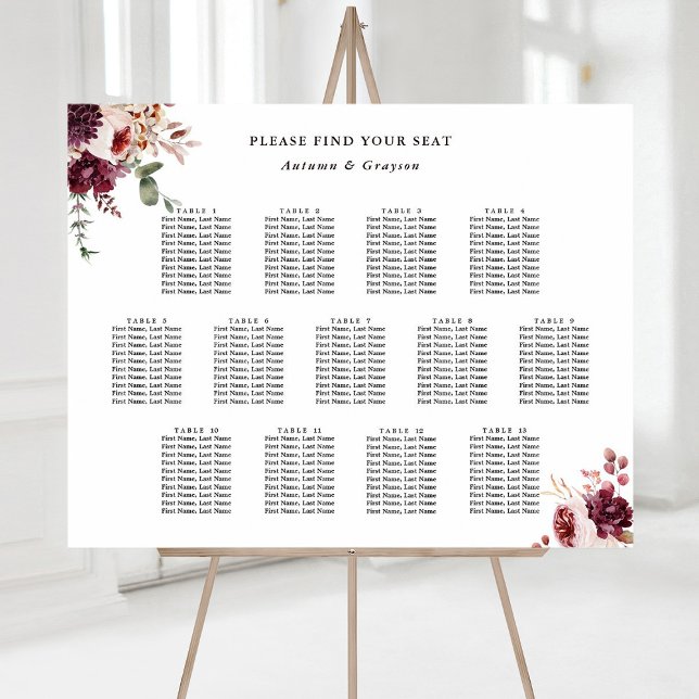 13 Table Autumn Romance Wedding Seating Chart (Creator Uploaded)
