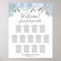 13 Table Dusty Blue Floral Wedding Seating Chart