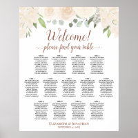 13 Table Pale Peach Roses Wedding Seating Chart