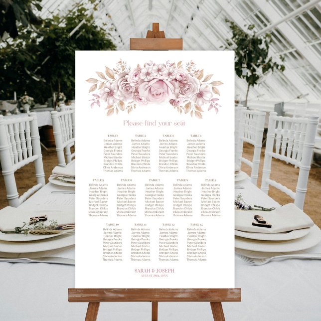 13 Table Pink Floral Wedding Seating Chart (Creator Uploaded)