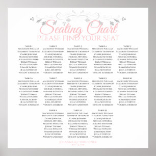 13 Table Pink & Grey Wedding Seating Chart