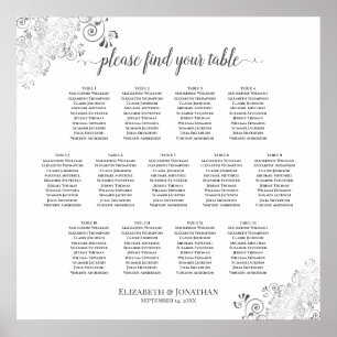 13 Table Silver Frills Wedding Seating Chart White