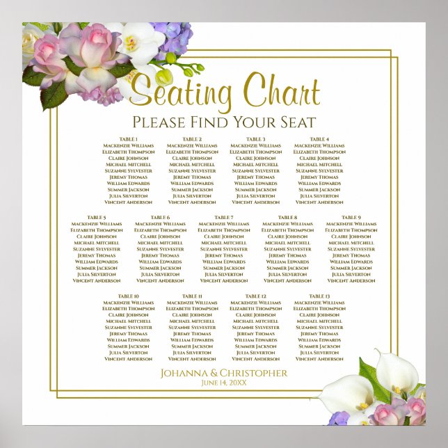 13 Table Spring Floral Wedding Seating Chart (Front)