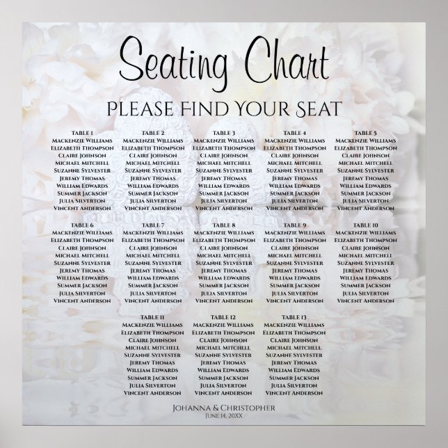 13 Table White Reflections Wedding Seating Chart (Front)
