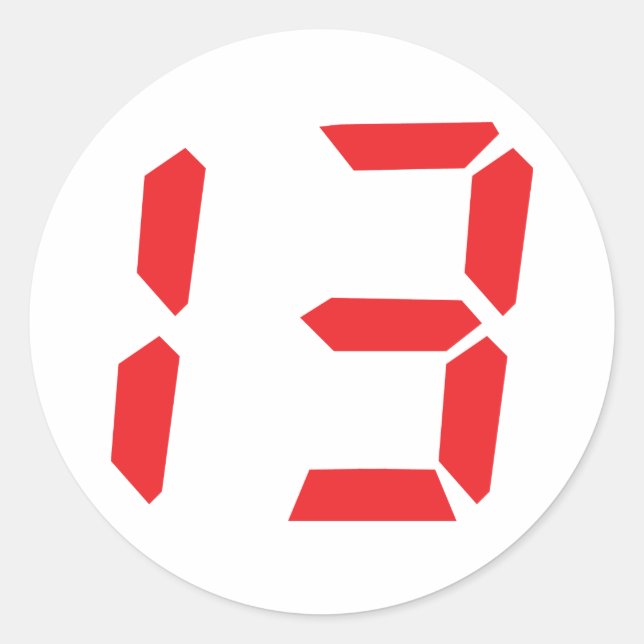 13 thirteen  red alarm clock digital number classic round sticker (Front)