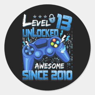 13 Unlocked Awesome 2010 Boy Video Game 13th Birth Classic Round Sticker