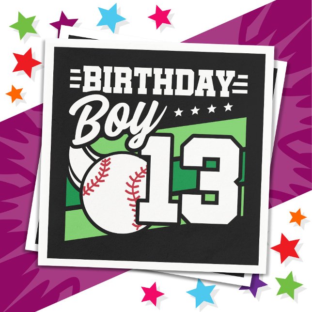 13 Year Old Baseball Party Theme 13th Birthday Boy Napkin (Creator Uploaded)